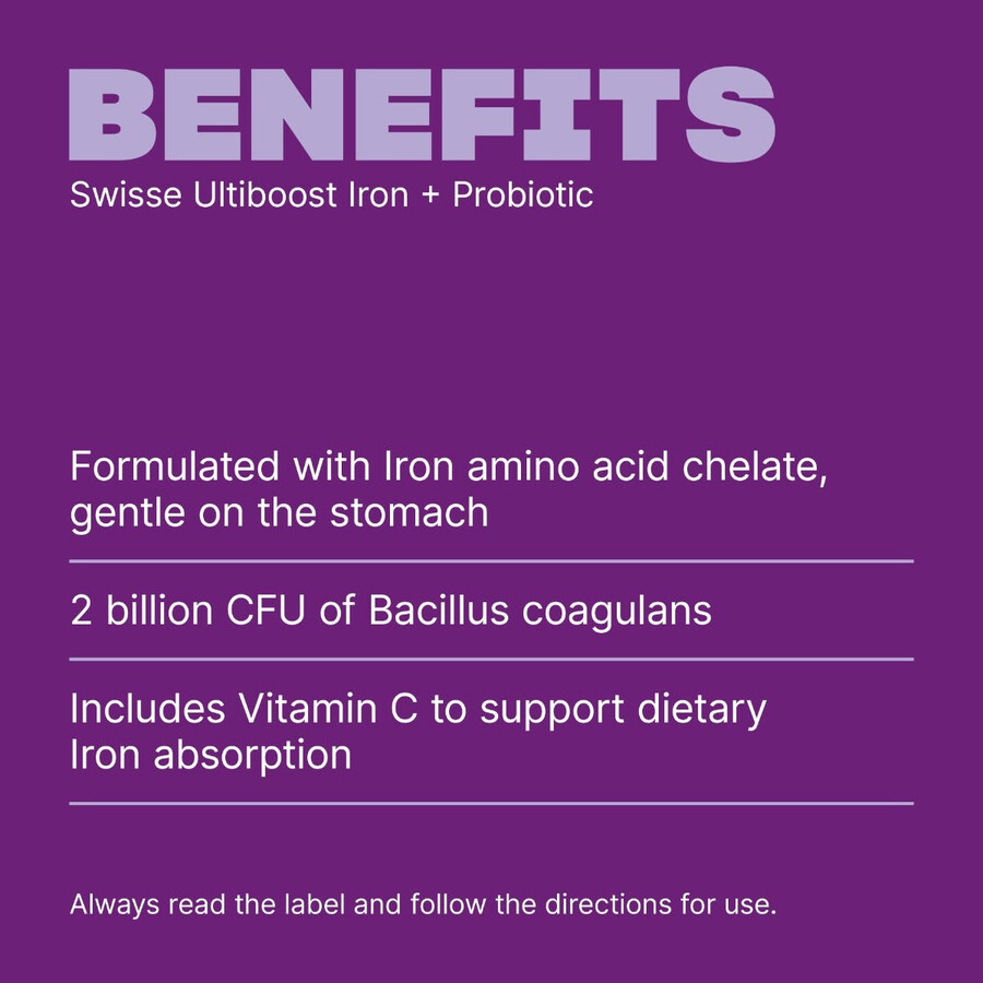 swisse ultiboost iron probiotic featuring amino acid chelate